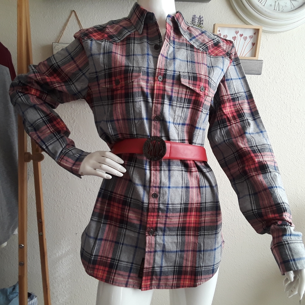 Lucky brand plaid tunics red and gray /frannel Sma